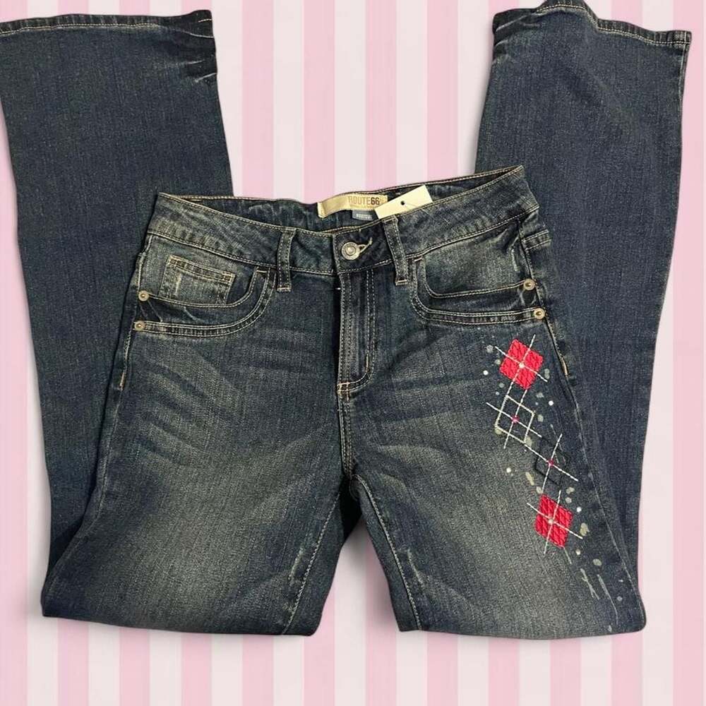 Route 66 Embroidered Argyle Bootcut Jeans